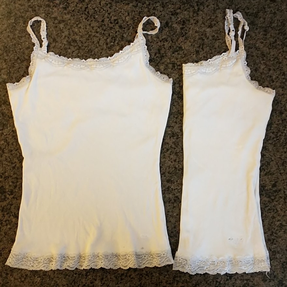 White Justice Tank Tops with silver lace trim!